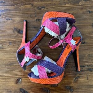 Leather Orange and Purple Women's Heels